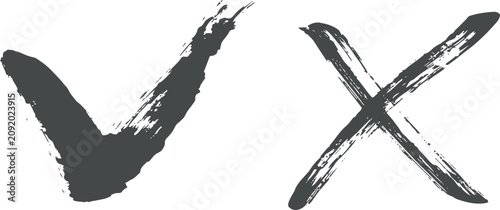 Canvastavla Grunge painted checkmark and cross symbol icons