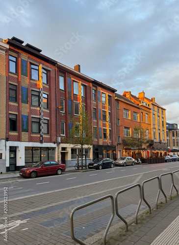 Morning sky street and building in Ghent Belgium