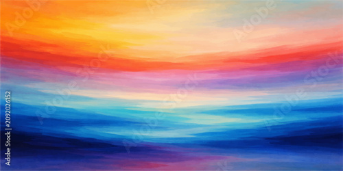 Obraz na plátně Abstract sunrise or sunset over water, painted with bold, vibrant colors like fiery orange, deep red, soft pink, and calming blues, evoking a sense of wonder and tranquility