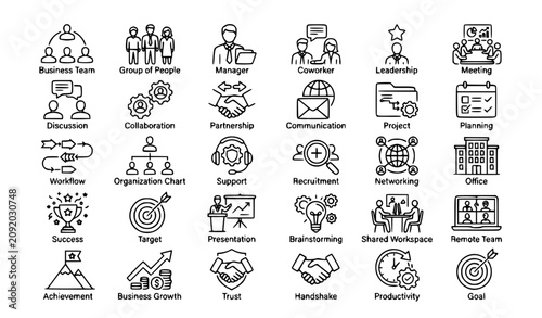 Business icons for teamwork collaboration and productivity