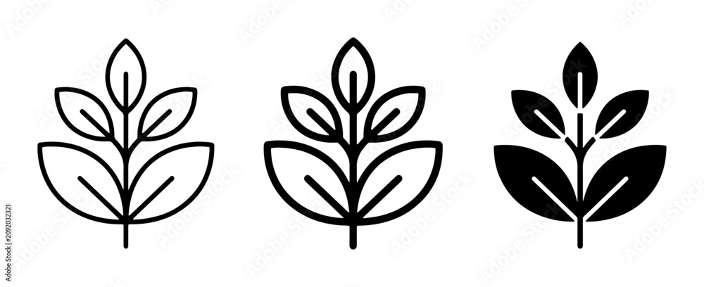 Obraz premium Minimalist Plant Icons, Botanical Leaf Graphics, Organic Growth Symbols, Nature Elements Set