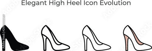 Elegant highheel shoe icon evolution displaying various styles and design changes over time vector graphics for fashion concepts