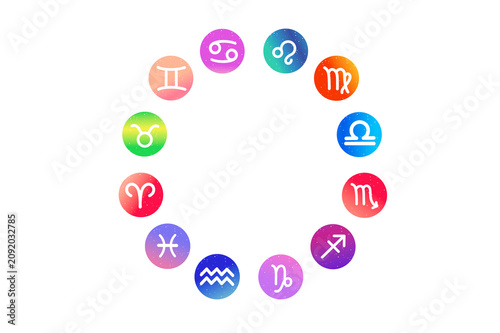 Zodiac signs set. Isolated horoscope zodiac symbols : Aries, Taurus, Gemini, Cancer, Leo, Virgo, Libra, Scorpio, Sagittarius, Capricorn, Aquarius, and Pisces. Zodiac astrology vector illustration.