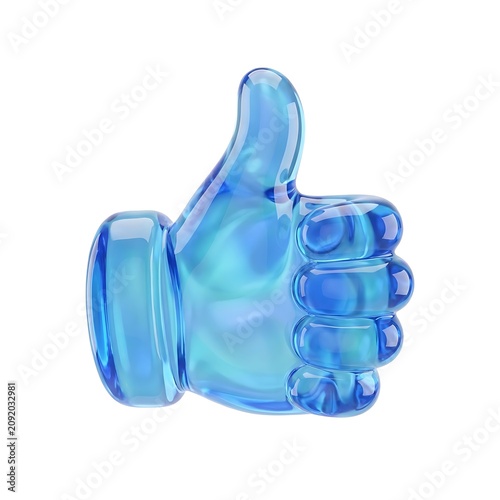Shiny blue thumbs up hand gesture icon for approval and confirmation