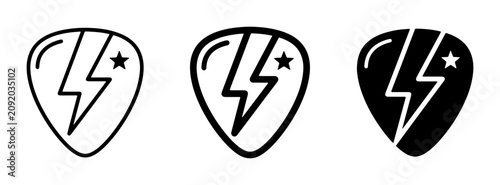 Bild auf Leinwand Guitar Pick Icons, Rock Music Symbols, Electric Bolt and Star Graphics, Set of 3
