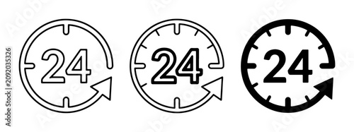 Fotografie 24 Hour Service Icons, Round Clock Symbols for Continuous Availability, All Day