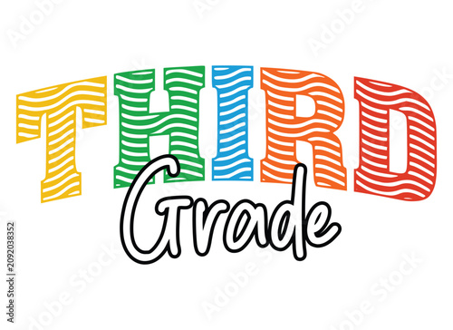 Schilderij op canvas Third grade color vector design, Back to school lettering, Teacher shirt vector