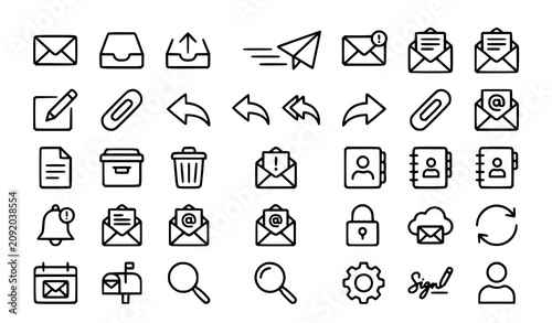 Konstfotografi Linear Email Communication Icon Set with Messages Inbox Attachments and Mail Sym