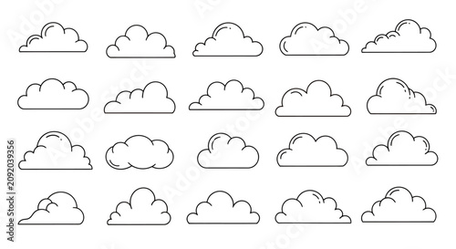 Set of simple outlined cloud icons for design use.