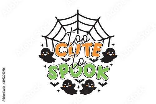 Foto Halloween design with cute ghosts and spider web too cute to spook