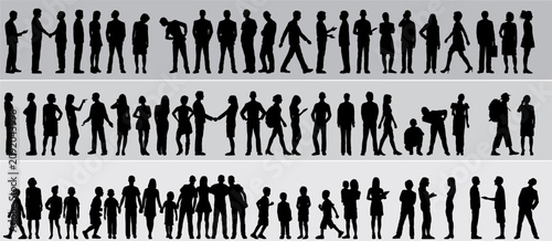 silhouettes of  business group standing  people in a row