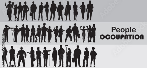 silhouettes of occupation people professional set in row 