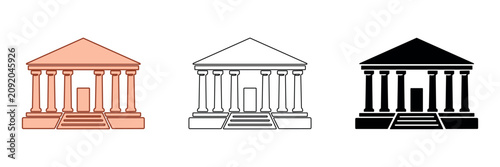 Foto Collection of classical building icons with columns and pediments in different s