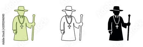Photos Icon of a religious figure wearing a hat and holding a staff