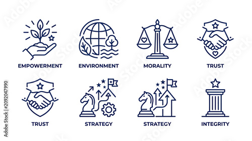 Photos Business Ethics and Strategy Icons: Empowerment, Environment, Morality, Trust, I