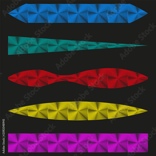 Colorful abstract origami shape collection features dark vector set. Geometric 3d ribbon symbols enhance creative modern projects.