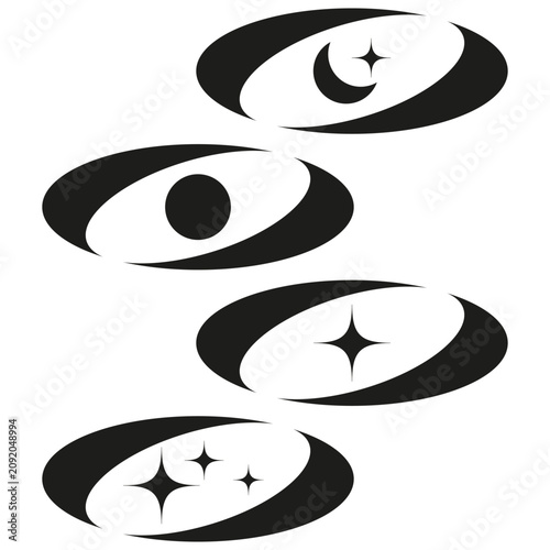Abstract eye perspective collection features simple vector set. Geometric 3d lens symbols enhance creative optic projects.