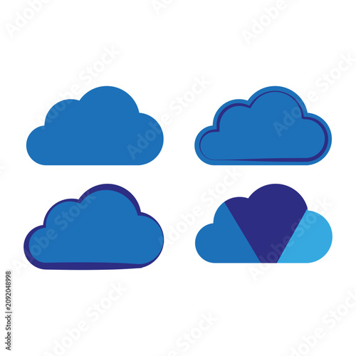Blue cloud icon collection features simple vector set. Weather forecast sky symbols enhance creative internet projects.
