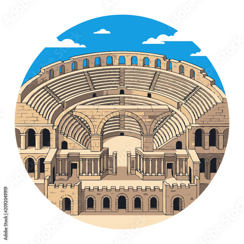 Ancient Roman Amphitheater Illustration - Classical Architecture Outdoor Venue