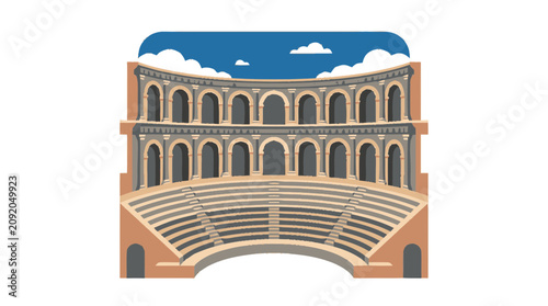Ancient Roman Amphitheater Illustration with Arches and Seating