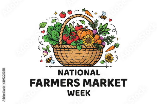 Bild auf Leinwand National Farmers Market Week Vector Illustration, Farm Fresh Food and Healthy Li