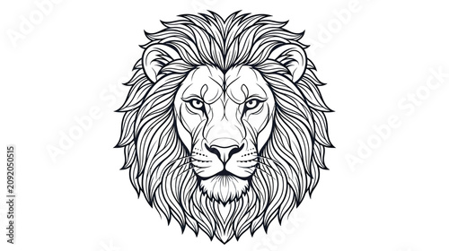 Canvas Print Majestic Lion Head Portrait, Intricate Line Art, Majestic Wild Animal Illustrati
