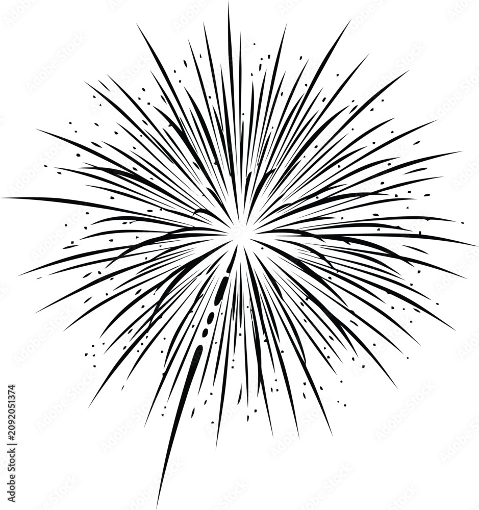 Obraz premium Black and white fireworks explosion line art illustration