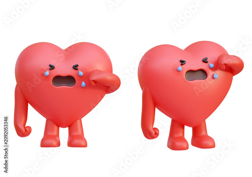 Bild auf Leinwand Crying 3D Heart Character Weeping Tears of Sadness Unhappy Broken Heart Emotiona