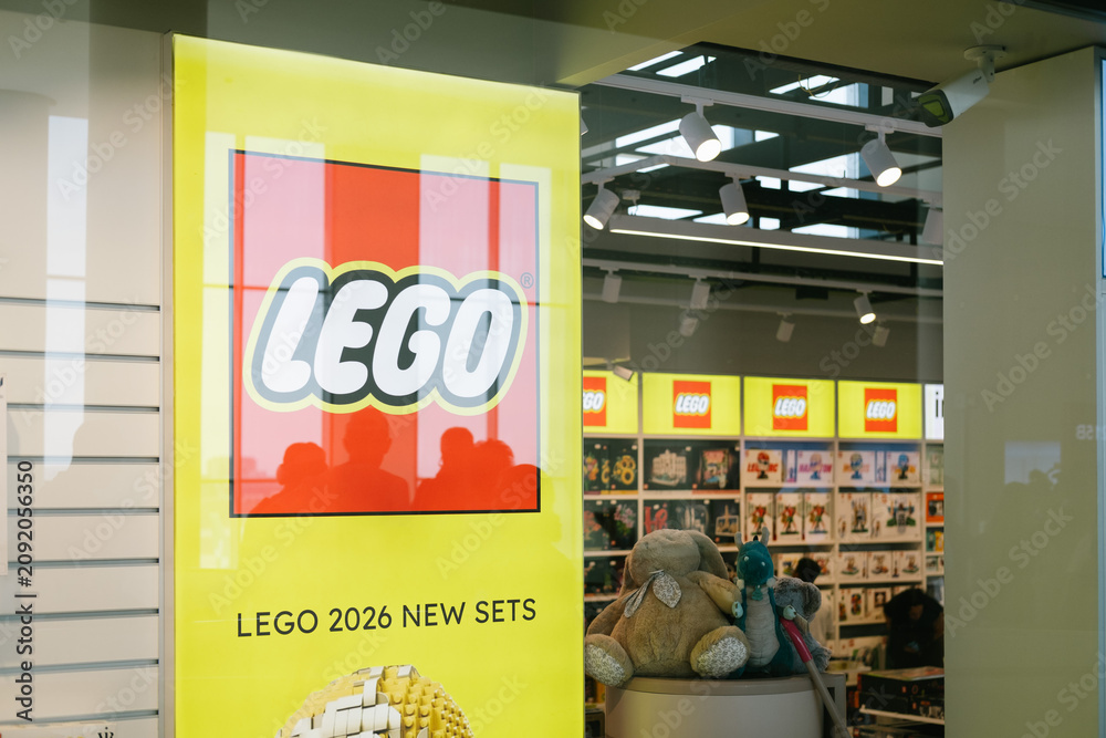 Obraz premium LEGO store display promoting new building sets inside a branded retail shop in Antalya. Airport, Duty Free store.