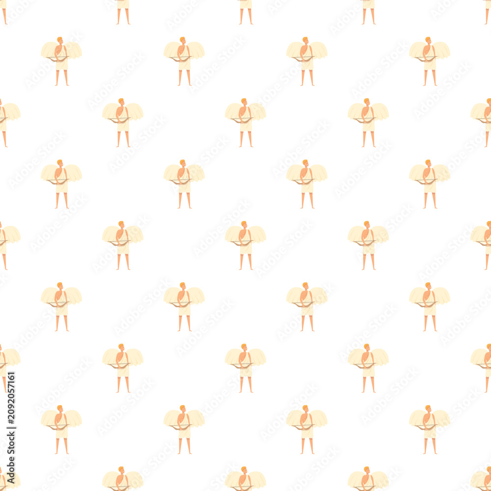 Obraz premium Seamless pattern featuring a cute cupid character drawing with wings and a bow