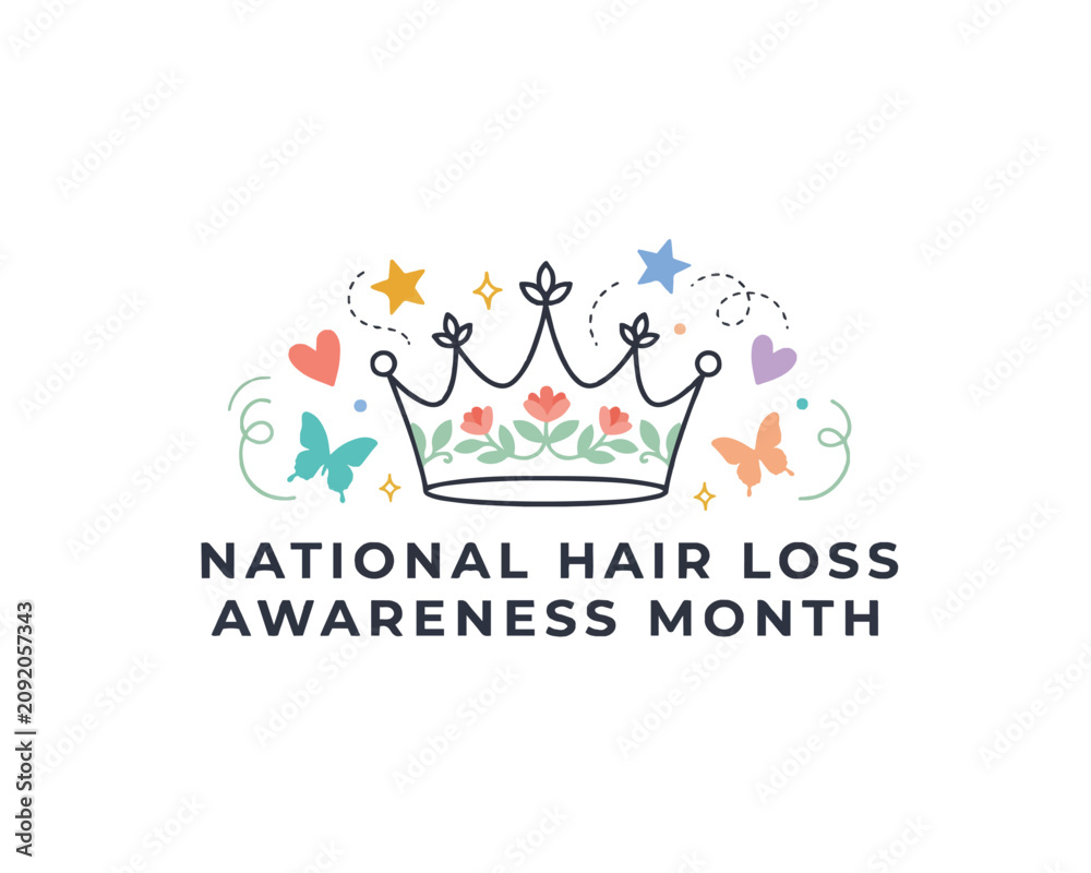 Fototapeta premium National Hair Loss Awareness Month Vector Illustration, Alopecia Awareness and Hair Health Design