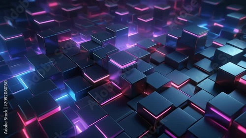 Futuristic Neon Cube Grid with Glowing Digital Technology Background