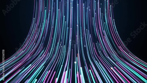 Colorful Fiber Optic Data Stream with High Speed Digital Network Connection