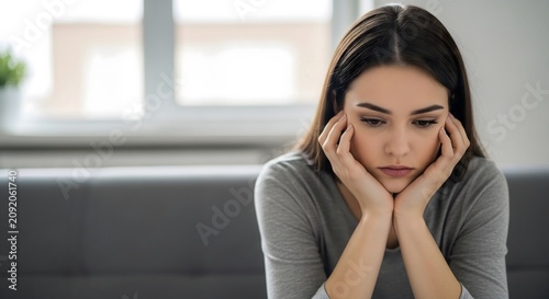 Young Woman Feeling Sad, Depressed, Lonely, Pensive, With Hands on Face