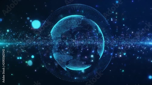 Digital Earth Globe with Futuristic Data Network and Global Technology Connections