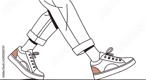 фотографія Person wearing cuffed trousers and sneakers walking forward