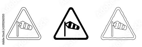 Canvas-taulu Set of three triangular warning signs indicating windsock for aviation and road
