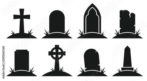 Fotografie Set of various tombstone silhouettes