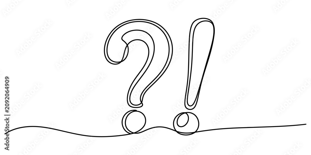 Fototapeta premium Continuous line drawing of question and exclamation marks