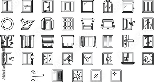 Fotografie Collection of window and door line icons on a white background representing arch