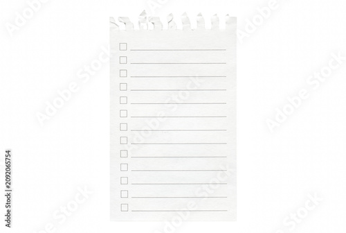 White Torn Notebook Page with Checklist and Ruled Lines