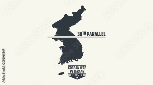 Fotografie Korea 38th Parallel Map Outline Silhouette Scene Vector Icon, Korean War Veteran