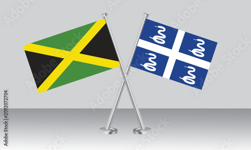 Crossed flags of Jamaica and Martinique. Official colors. Correct proportion. Banner design