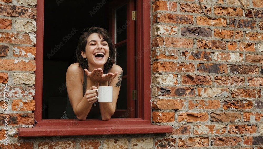 Obraz premium young woman with a glass of coffee