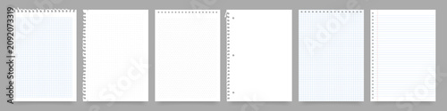 Fotografi Blank notebook pages with grid patterns, lined and checkered white paper sheets