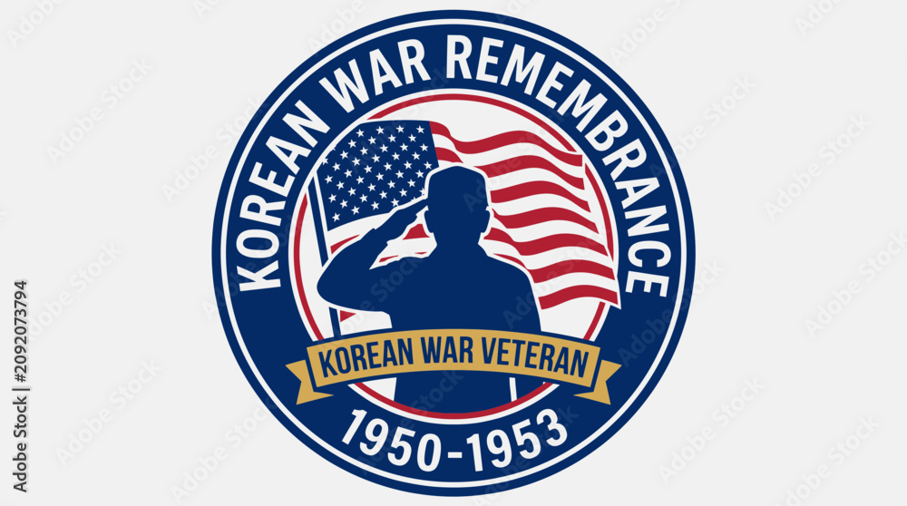 Fototapeta premium Veteran Saluting the Flag Badge Emblem Vector Design for Korean War Remembrance