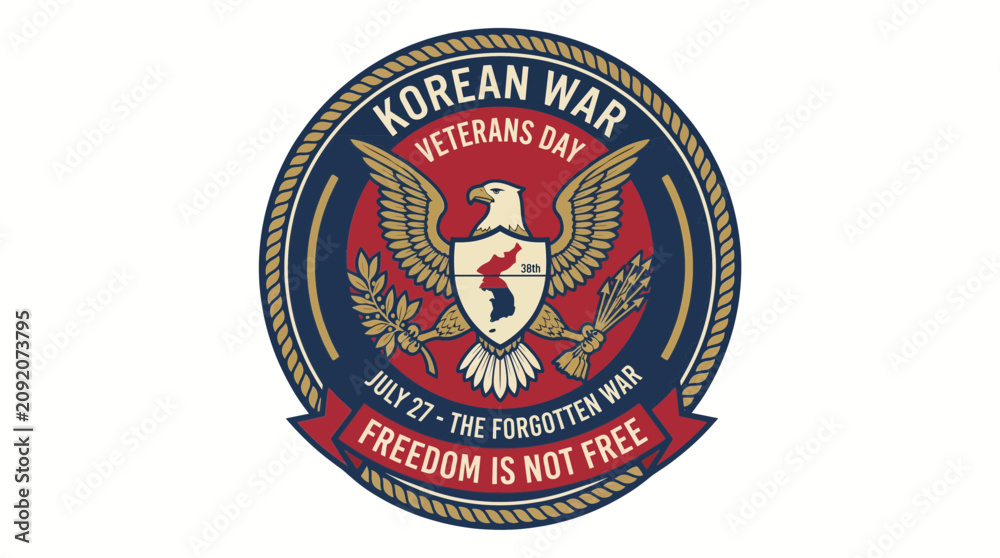 Fototapeta premium Patriotic Eagle Emblem Badge Flat Design for Korean War Veterans Day Design