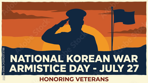 Canvastavla National Korean War Armistice Day Veteran Saluting the Flag Silhouette Scene Ill