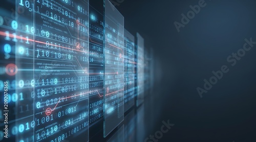 Digital data flow with binary code and circuit lines