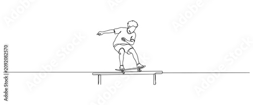 Quadro su tela Skateboarder performing a trick on a street ledge illustration with skateboarder